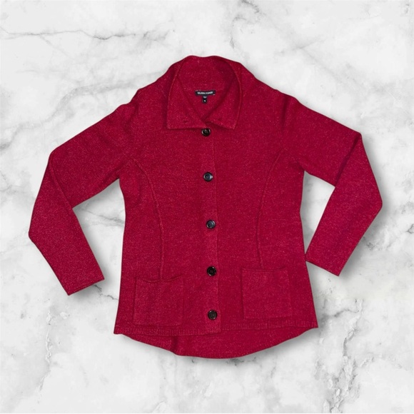 Eileen Fisher Womens Red Button-Up Wool Jacket Sz XS High Neck Pockets Office - Picture 1 of 4